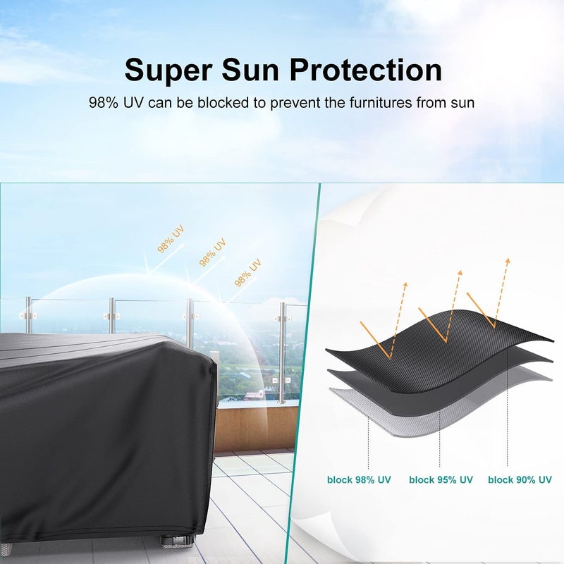 BROSYDA Patio Furniture Covers, Heavy Duty Outdoor Furniture Cover Waterproof, Sectional Sofa Set Covers Table and Chair Set Covers, 102""L  74""W  28""H - Image 4